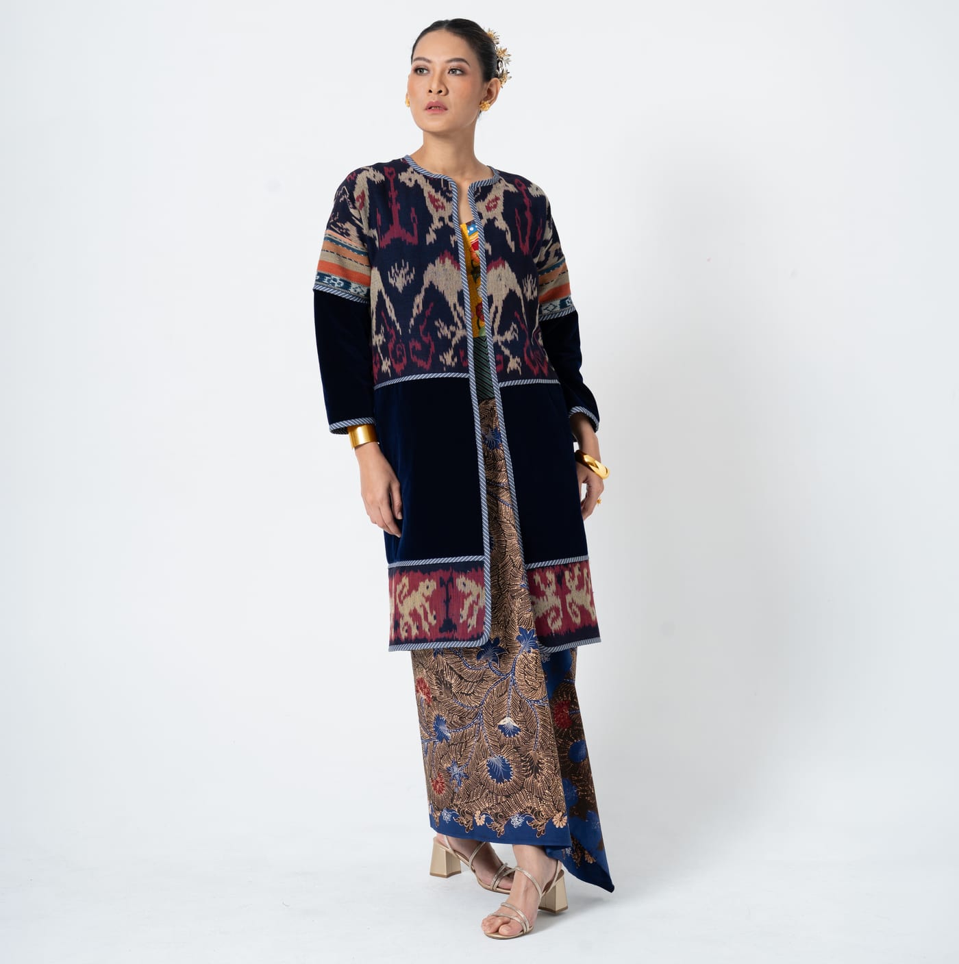 Ikat Velvet Coat, velvet and Sumba ikat carried into evening